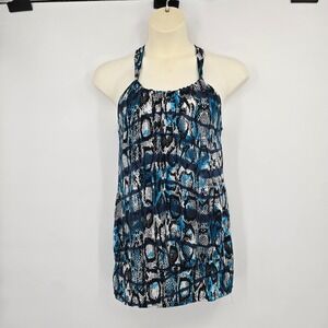 Luna Tiks Womens Blue Snakeskin Halter Top Gold Hardware Detail Animal Print L